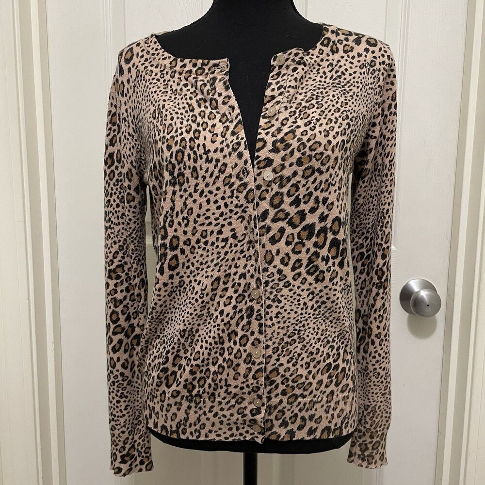Time and Tru Leopard Print Button Up Knit Cardigan Sweater Women's Small 4 - 6